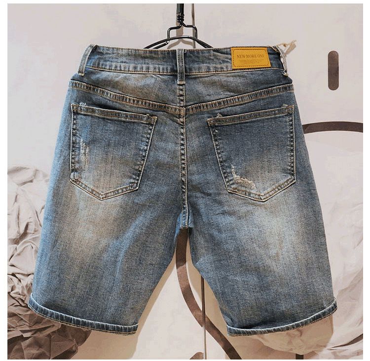 High end denim shorts, men's trendy Korean version, simple summer thin style, fashionable elastic slim fit casual capris_voghion.com