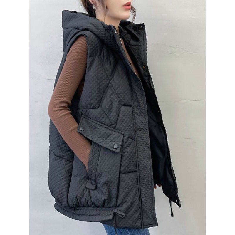 Damenbekleidung mit Kapuze, vielseitig verdickte, lockere, fleischbedeckende Jacke, mittellange Daunenbaumwolle_voghion.com