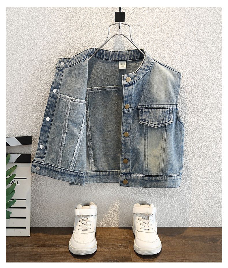 Boys' Cool Denim Vests For Spring And Autumn 2025 New Styles For Children's Spring Clothes, Handsome And Fashionable Children's Spring Waistcoat_voghion.com