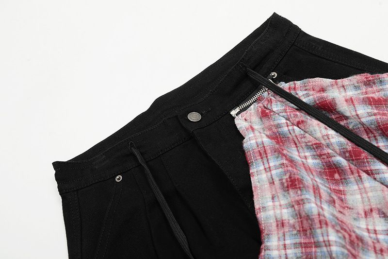2025 Yeni Amerikan Sokak Stili Çıkarılabilir Kare Eşarplı Kot Pantolon Erkekler ve Kadınlar İçin Cool Cleanfit Geniş Paça Pantolon_voghion.com