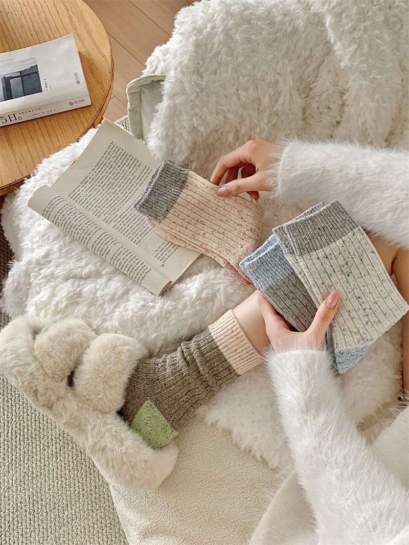 Podzimní a zimní silné ponožky pro ženy, nápady na sladění barev, příze, kašmír, zesílené teplé vlněné ponožky střední délky, stohovací ponožky_voghion.com