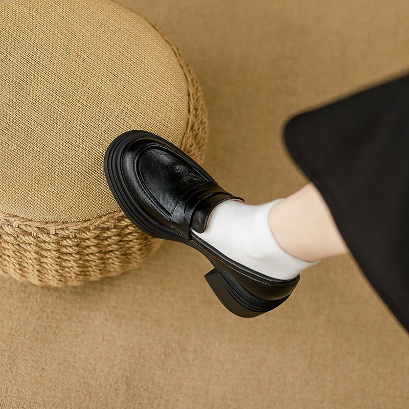 Thick Soled Height Increasing Leather 2025 Spring Autumn New Item, Small And Fluffy Women's Shoes, British Style Loafers_voghion.com