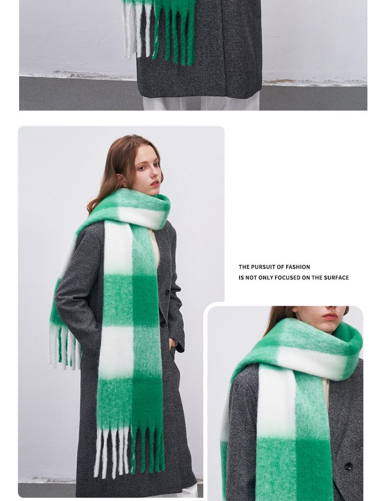 Nueva edición coreana de invierno para mujer, hecha a mano, de cuadros grandes, de cachemira blanca y negra gruesa, con un ambiente cálido._voghion.com