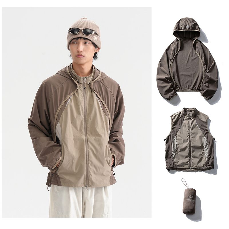 Wasserdichte Outdoor-Wanderjacke für Herren mit abnehmbarer Innenschicht und reflektierendem Design, leichter Sonnenschutz-Hoodie (Lila, Dämmerung, Grau, Sand)_voghion.com