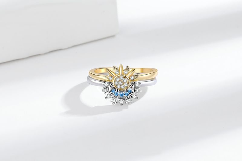 Bague simple personnalisée avec motif de diamants pour femme, bague de couple soleil et lune_voghion.com
