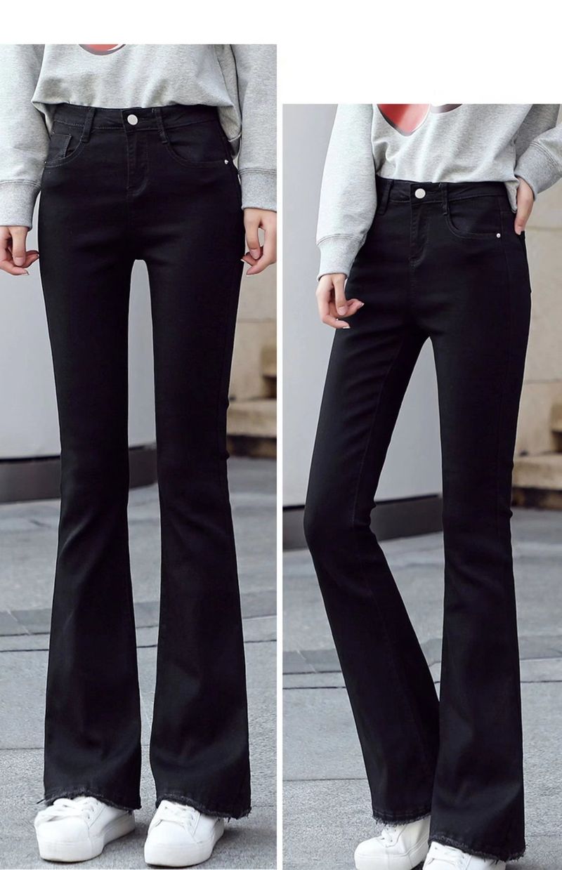 Pantaloni a campana per donna autunno 2021, pantaloni slim fit a vita alta, jeans dritti a gamba larga micro svasati per studenti_voghion.com