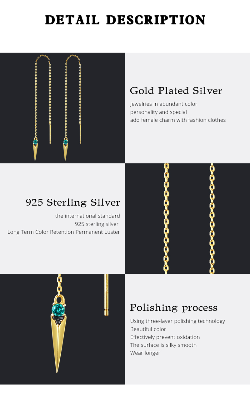 Sterling Silber Lange Kette Ohrringe Anhänger Für Frauen Smaragdgrüne Quaste Vintage Tropfen Ohrringe Feine s_voghion.com