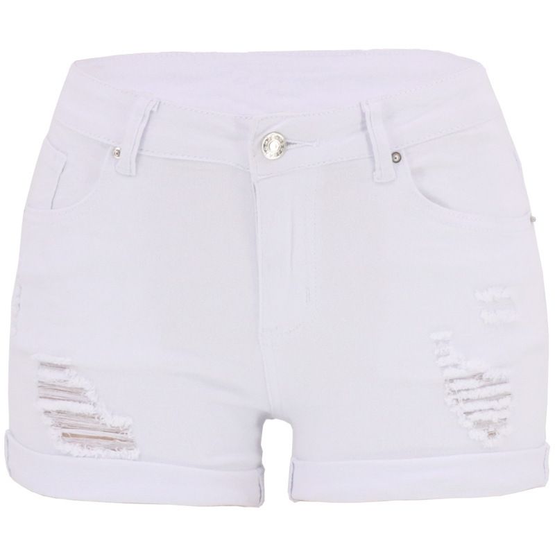 Abbigliamento donna vita alta attillata moda pantaloncini elastici alti jeans donna_voghion.com