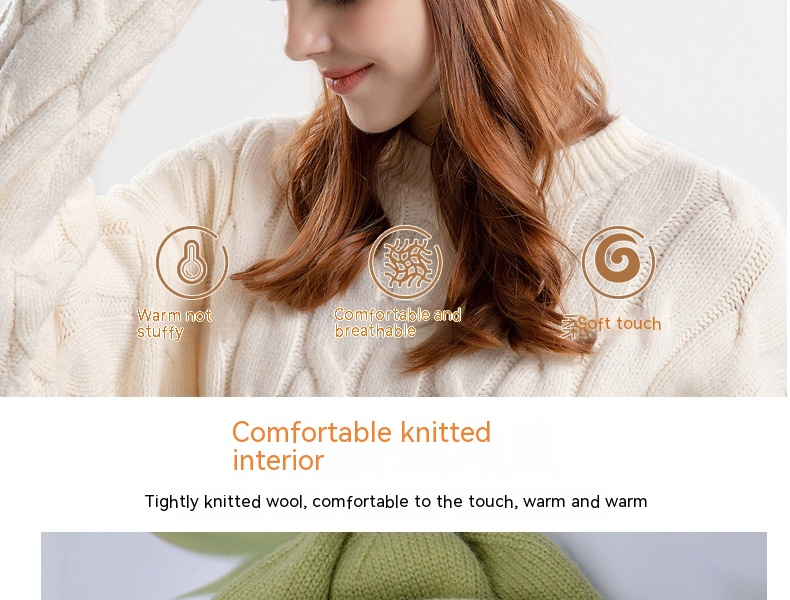 9941 Autunno e inverno pelo sottile lavorato a maglia piccola etichetta tinta unita versatile cappello al chiaro di luna fascia grande da donna Baotou_voghion.com