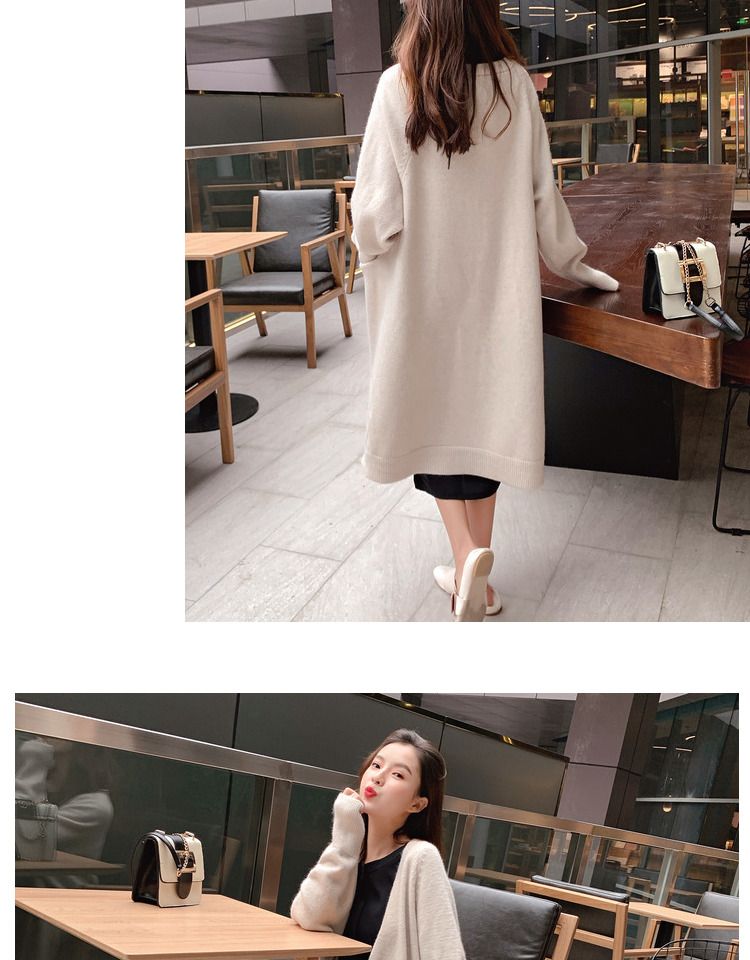 Autumn Winter 2021 New Sweater Long Coat Elegant Solid Color Outerwear Shawl Knitted Cardigan Women's Trendy_voghion.com