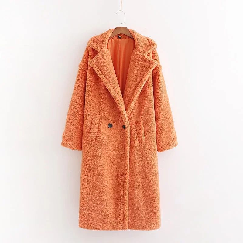 Cappotto di pelliccia di agnello largo alla moda da donna, cappotto di pelliccia Teddy con scollo a V grande, lunghezza media_voghion.com