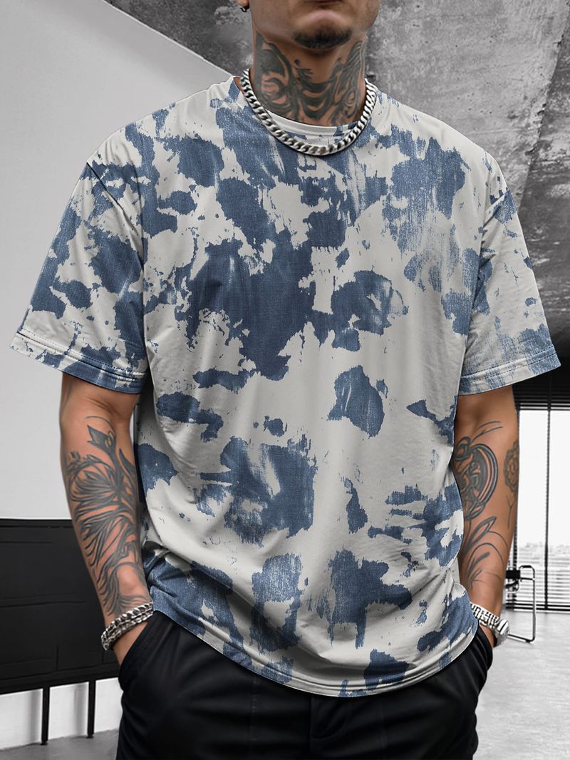 Camicia estiva da uomo con stampa tie-dye, graffiti, hip-hop, ad asciugatura rapida, traspirante, versatile, comoda e comoda, a maniche corte_voghion.com