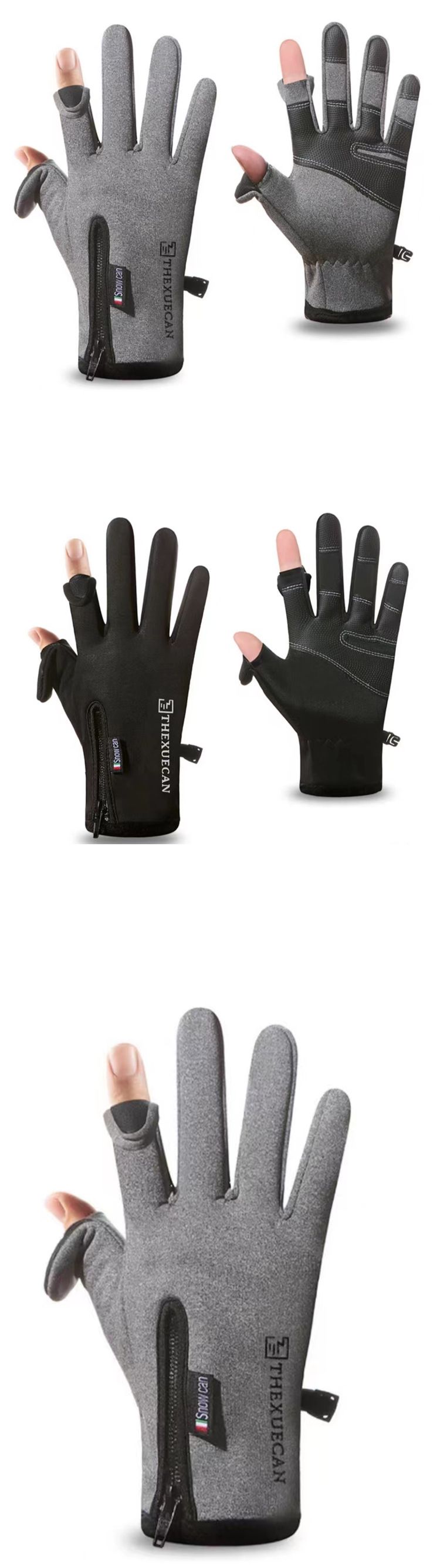 Outdoor warm waterproof gloves winter fingerless plus velvet fishing touch screen ski waterproof non slip zipper mountaineering gloves_voghion.com
