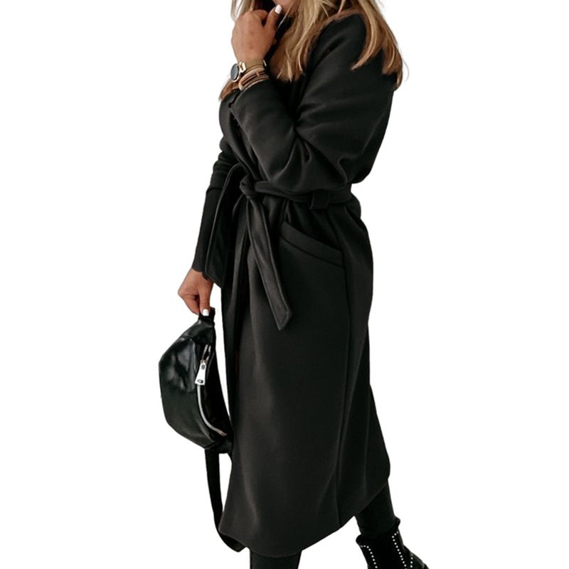 Eleganter langer Wollmantel für Damen – Trenchcoat in Übergröße mit Gürtel, Bürokleidung, Herbst-Winter-Mode_voghion.com