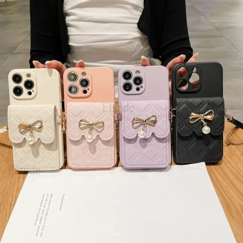 Custodia a portafoglio in pelle con cordino per iPhone 16E, 16, 14, 13, 11, 12, 15 Pro Max, X, XS, 7, 8 Plus, custodia in silicone._voghion.com