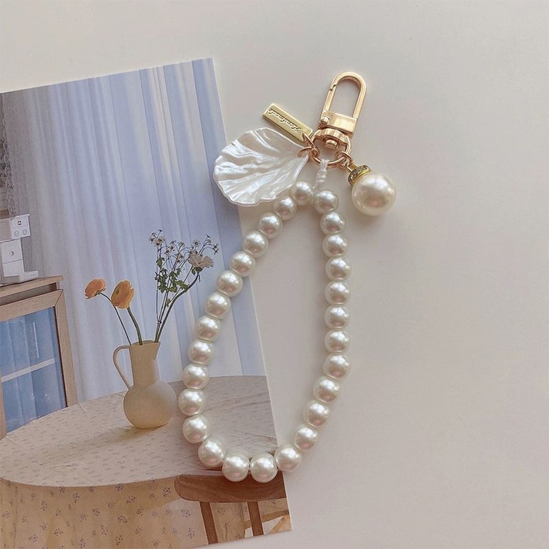 Cute Pearl Keychain For Women Girls Shiny Pearl Bead Shell Phone Bag Backpack Charm Accessory Car Key Key Chain Pendant_voghion.com