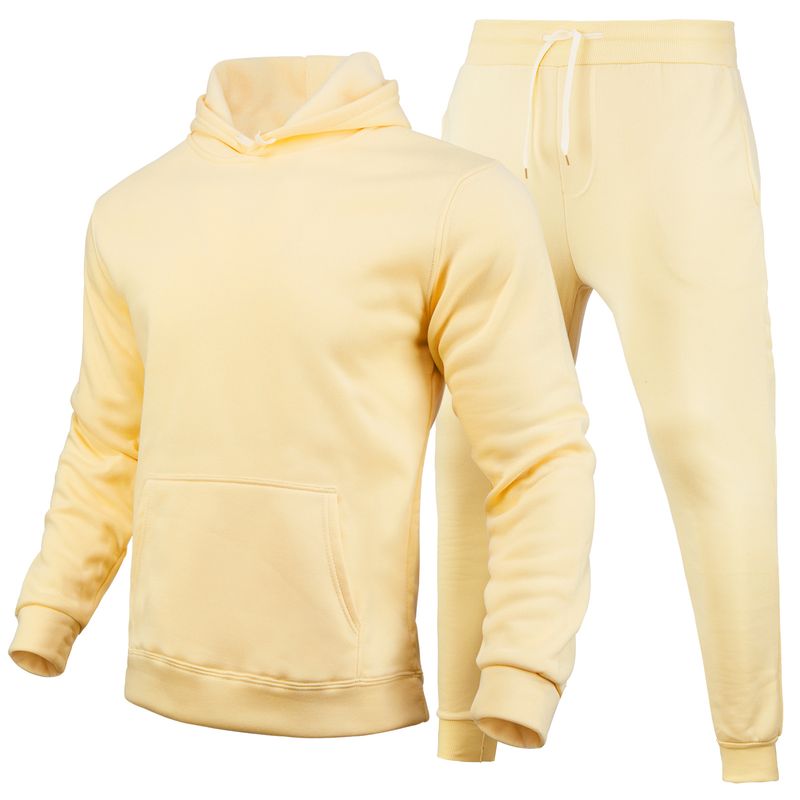 Conjunto de dos piezas de suéter y pantalones holgados de polar de color liso en blanco de talla europea para hombre y mujer, otoño/invierno 2023_voghion.com