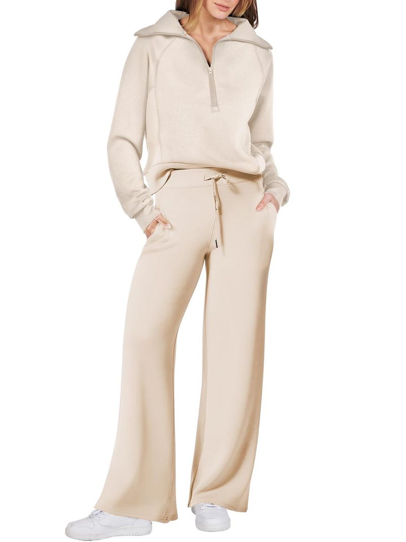 Women's Clothing autumn and winter casual sports suit zipper long sleeved sweatshirt healthy cloth wide leg pants_voghion.com