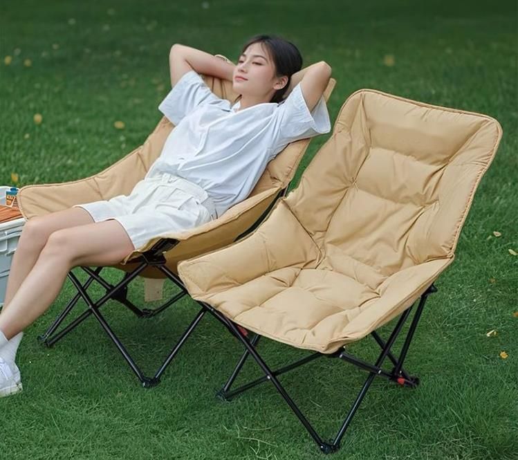 Cadeira de lua portátil acolchoada e espessada, ajustável em quatro posições, assento reclinável para escritório, acampamento, cama dobrável_voghion.com