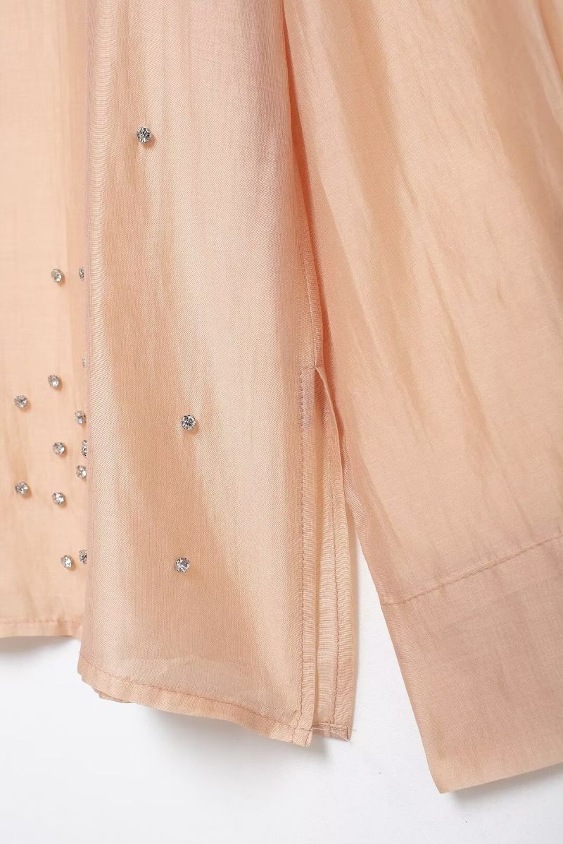Ropa de mujer Otoño e invierno 2024 nueva moda cárdigan, camisa de manga larga bordada con joyas_voghion.com