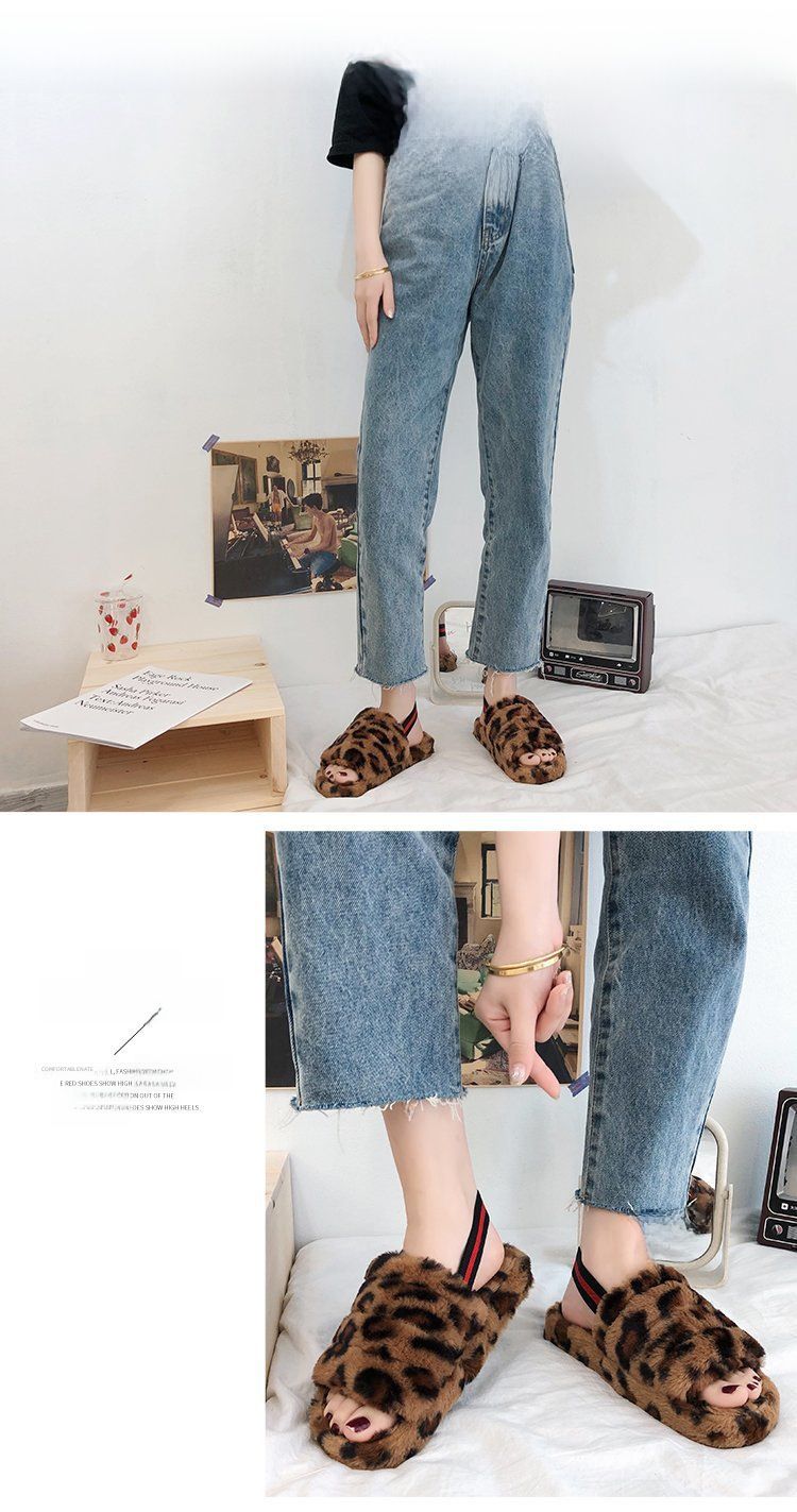 Foreign trade thick-soled plush slippers for women 2023 New 43 plus size flat home plush cotton slippers elastic band warm_voghion.com