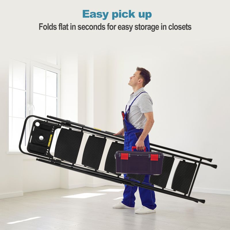 Folding Step Stool With Bandwidth Anti Slip Pedals And Tool Trays, Lightweight And Portable Steel Step Stool, Perfect For Kitchen And Home, Indoor And Outdoor Use, Sturdy Steel Steps (6 Levels)_voghion.com