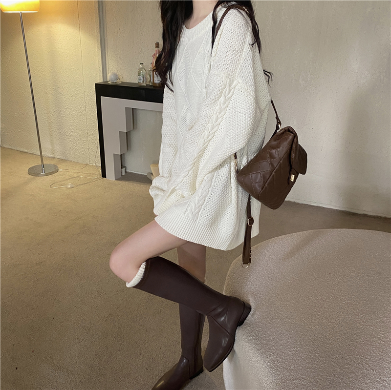 Pull mi-long ample et paresseux pour femme, style automne et hiver, P79_voghion.com