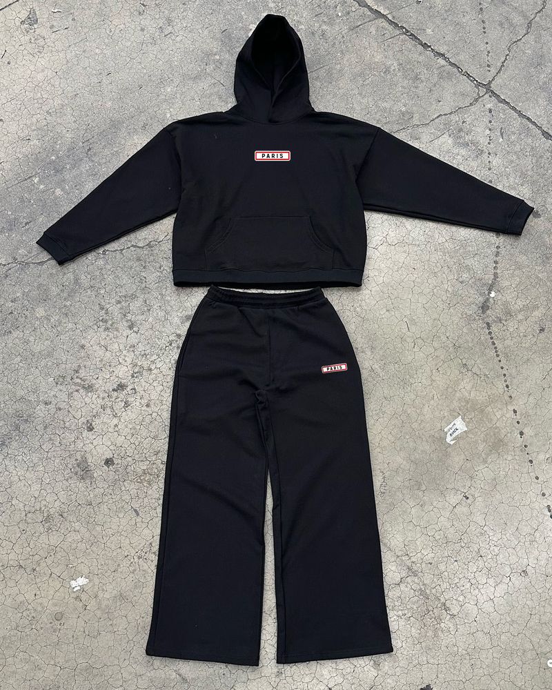 Ensemble sweat-shirt à capuche et doublure polaire imprimé lettre Paris Fashion pour homme et femme - Tenue d'hiver chaude à capuche (noir, S-XXXL)_voghion.com