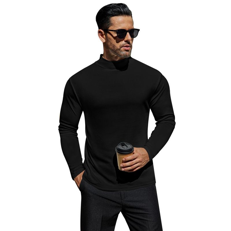 De Rong Herren-T-Shirt mit langen Ärmeln und hoher Elastizität im Herbst und Winter, schmale Passform, mittelhoher Ausschnitt_voghion.com