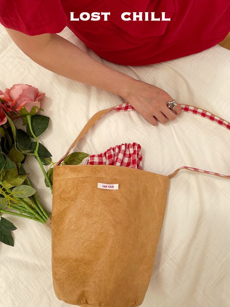 Lost Chill - Borsa a tracolla casual da esterno con motivo scozzese pastorale, modello secchiello Tyvek in carta da imballaggio marrone retrò originale_voghion.com
