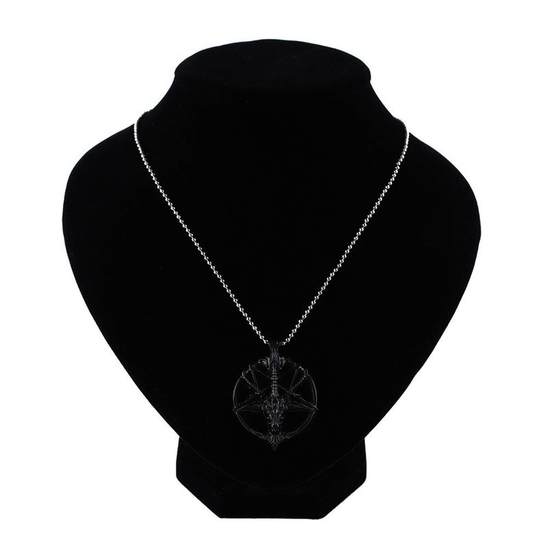 Collana con ciondolo a forma di pentagramma, con teschio e testa di capra, unisex, in metallo, con stella vintage, per fortuna, satanismo e occultismo._voghion.com