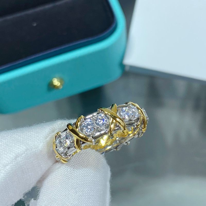 Tijia High Edition Cross Colored Split Thick Gold Plated Diamond Ring Handicraft For Men And Women_voghion.com