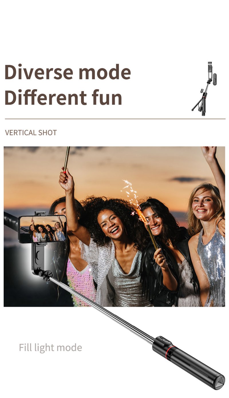 Palo para selfies estable con luz de relleno, trípode, palo para selfies retráctil de 44 pulgadas, con control remoto inalámbrico_voghion.com