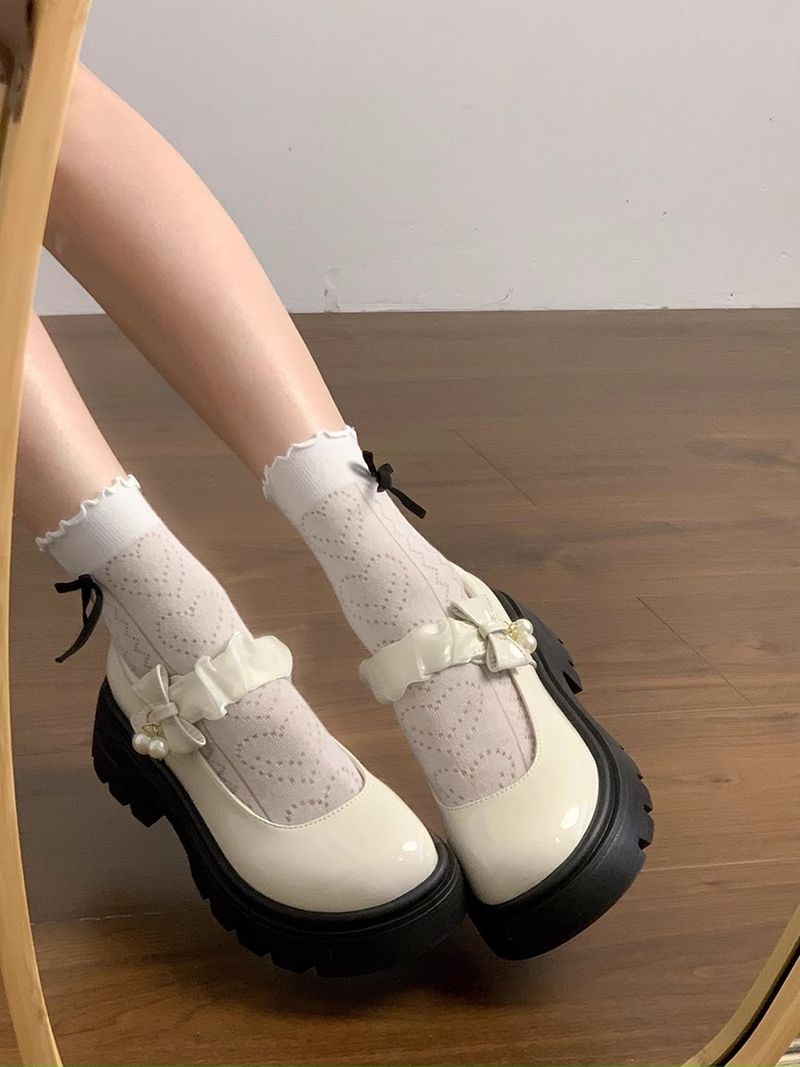 Französische Mary Jane Einpedal-Damenschuhe Temperamentschuhe Erhöhte Jk-Schuhe Runder Kopf mit Mary Jane Kleine Lederschuhe_voghion.com