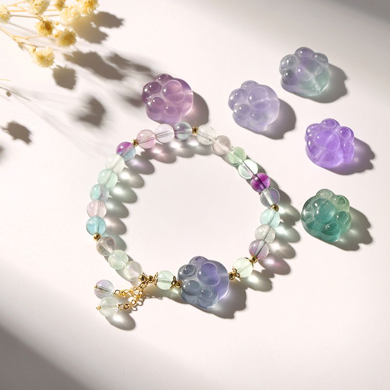 Round Natural Crystal Bracelet Niche Design Fringed Bracelet Strawberry Crystal Cat Claw Bracelet Bracelet Jewelry Gifts_voghion.com