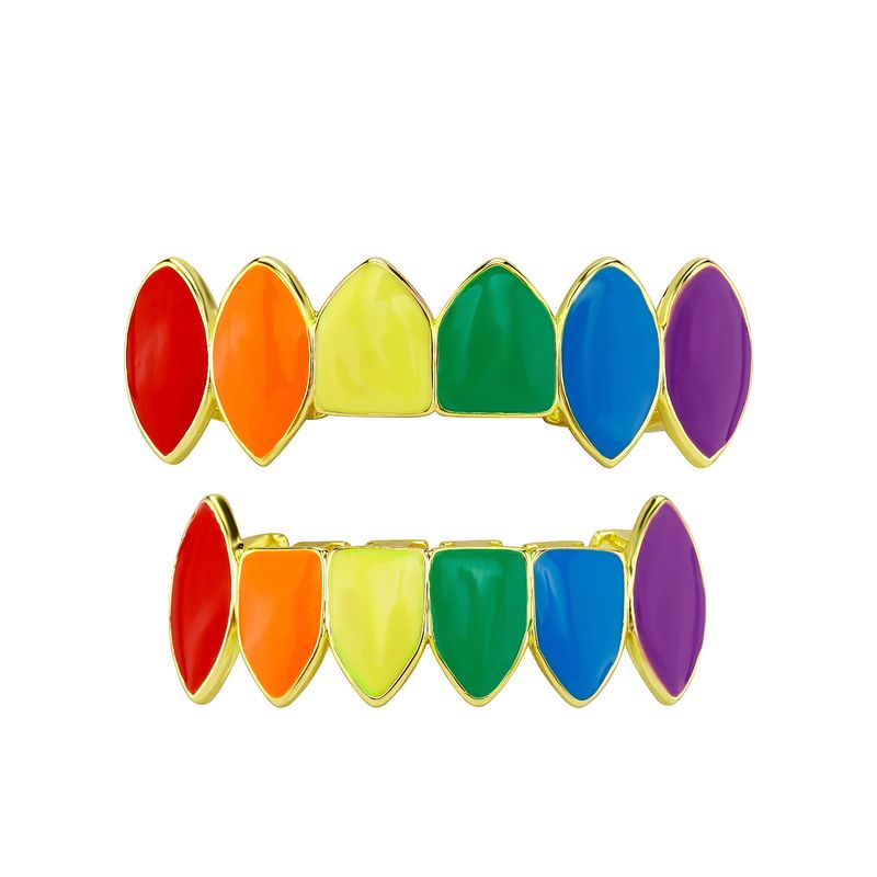 Grillz Hip Hop in oro per uomo e donna - Griglie per denti affilati placcate in oro di alta qualità per Halloween e feste - Zanne dentali colorate e luminose, eleganti e alla moda_voghion.com