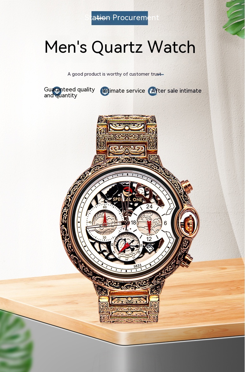 New Popular Men's Quartz Watch Sculpture Retro Multi Functional Timing Calendar Men's Watch Waterproof Watch_voghion.com