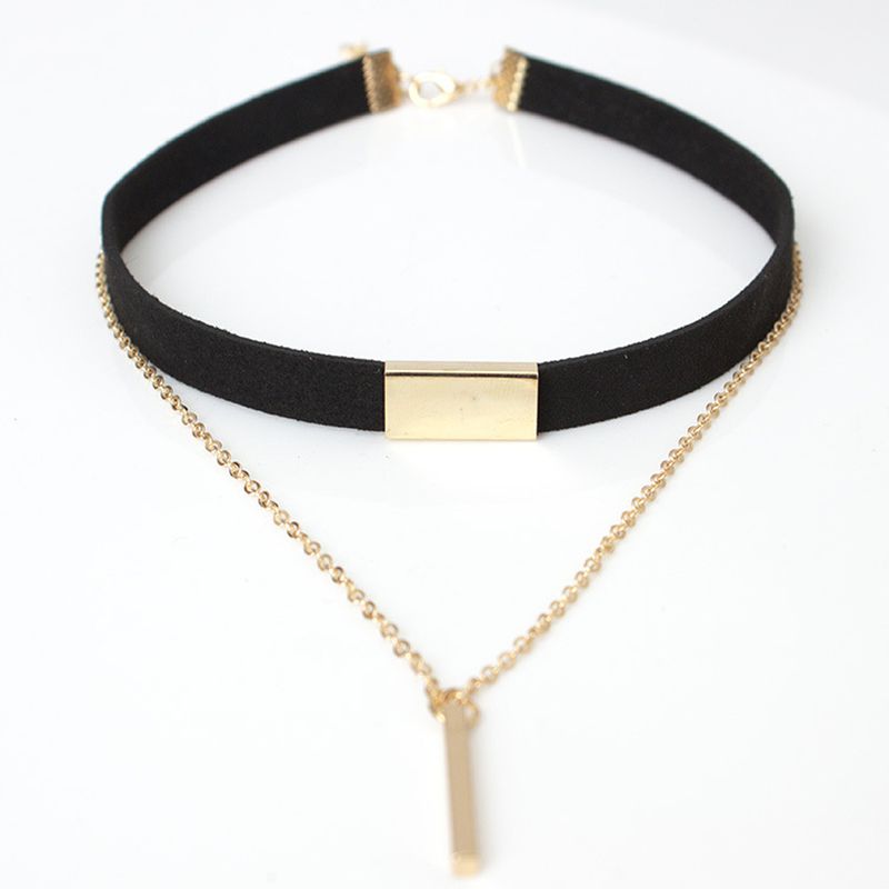 Forró eladások 2024 új fekete Veet choker nyaklánc csík kötél lánc bár négyzet alakú cső choker női gallér mujer collier femme ras du cou_voghion.com