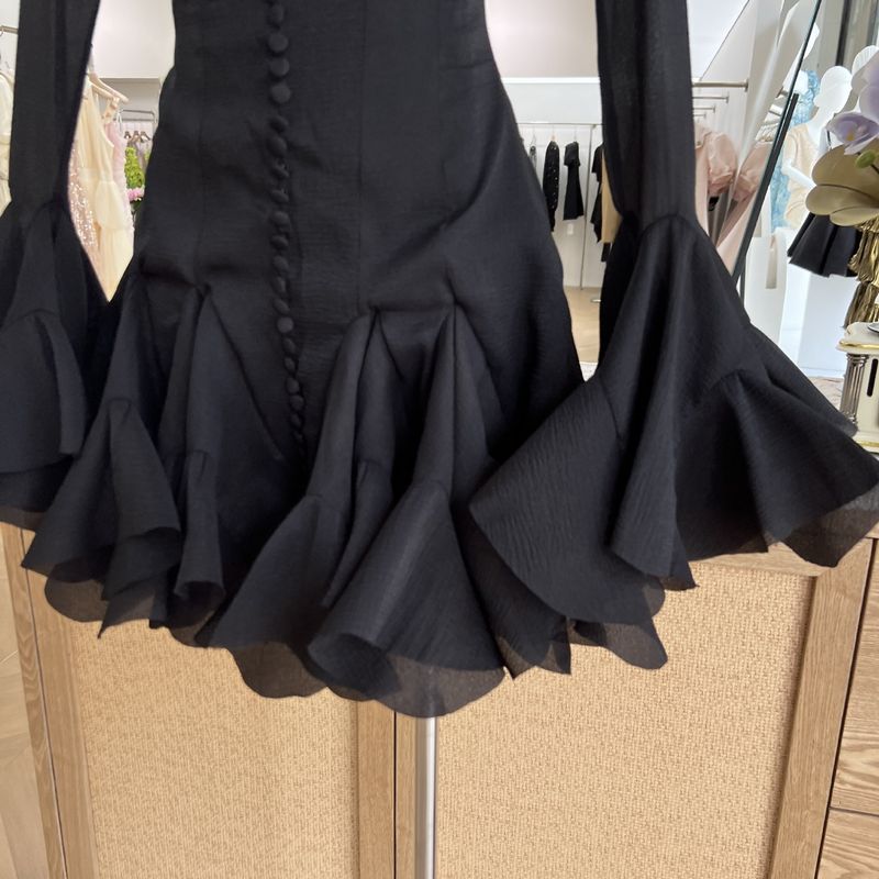 Damenbekleidung Nische Flower Fairy Bud Buttoned Slim Dress Sweet Salt Einzigartiges Design Einfarbig Kurz_voghion.com