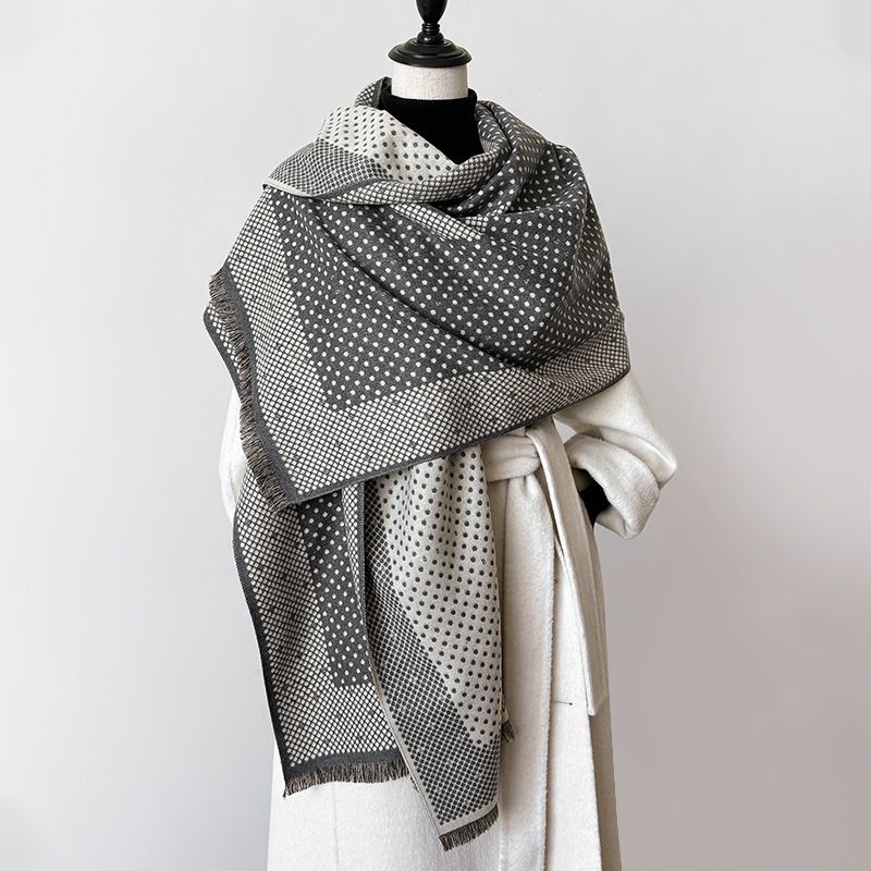 2024 Autumn/Winter New Thousand Bird Grid Dot Printed Simple High end Women's  Cashmere Scarf with Shawl Waist_voghion.com