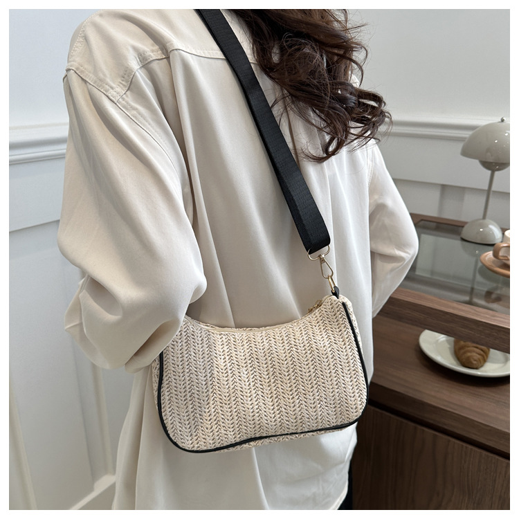 Borsa piccola in tessuto estivo Borsa da donna sotto le ascelle in tessuto erba alla moda e alla moda, borsa a tracolla singola con texture unica_voghion.com