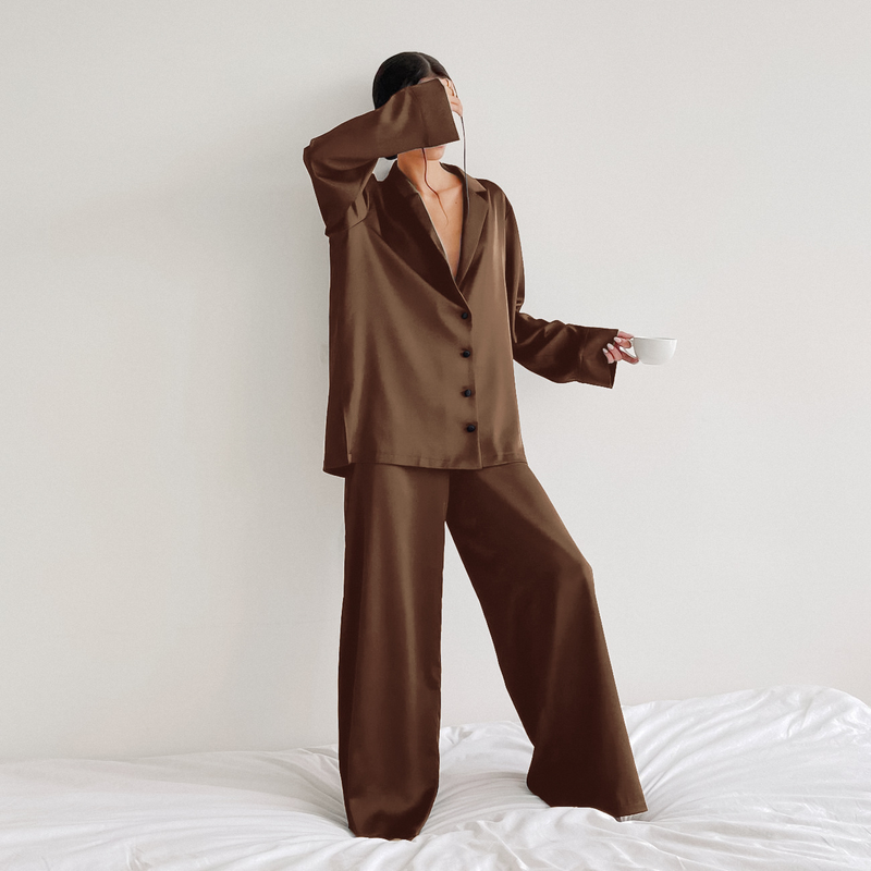 Women's solid color coat pantsuit_voghion.com
