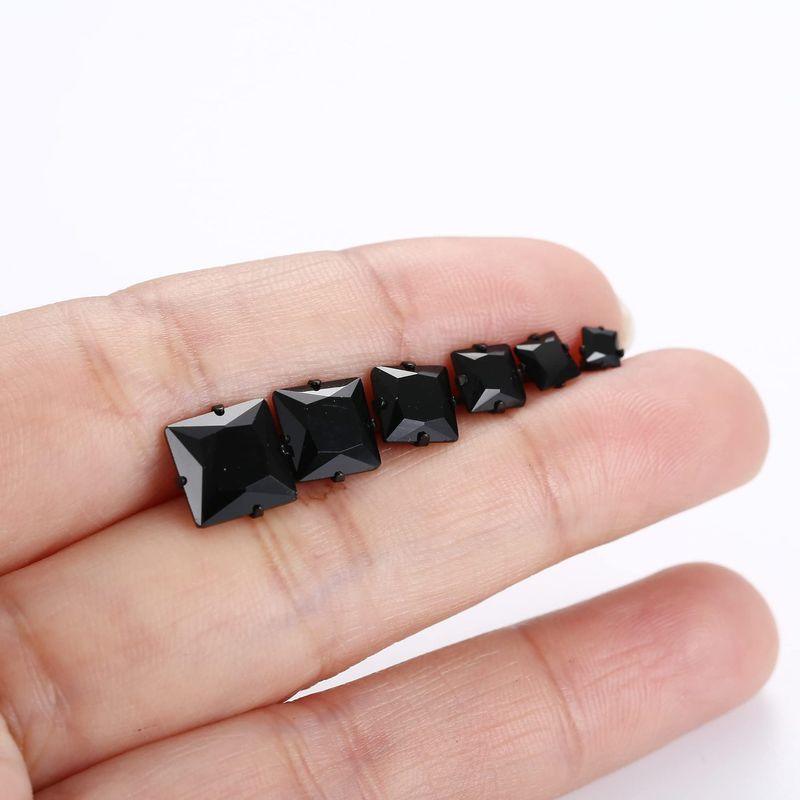 Orecchini in acciaio inossidabile nero - Orecchini a lobo rotondi a 6 griffe e quadrati a 4 griffe con diamanti, pallina rotonda e ciondolo a forma di torta_voghion.com