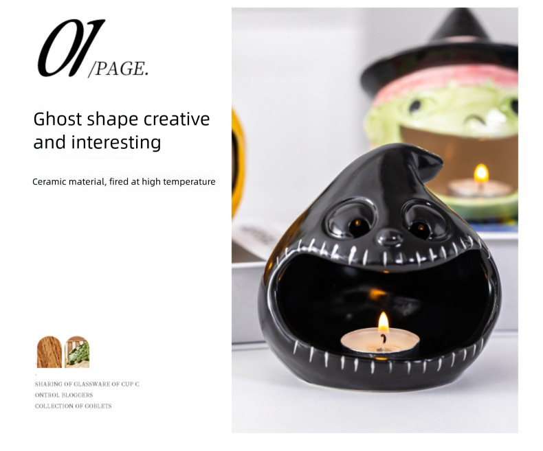 Ceramic Ghost Candle Holder - Halloween Desktop Decoration With Candy Bowl, Party Centerpiece_voghion.com