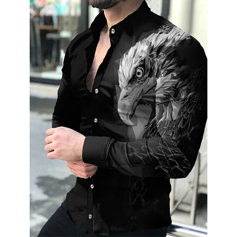 European And N Men S Cardigan Animal Print Casual Shirt Long Sleeved_voghion.com