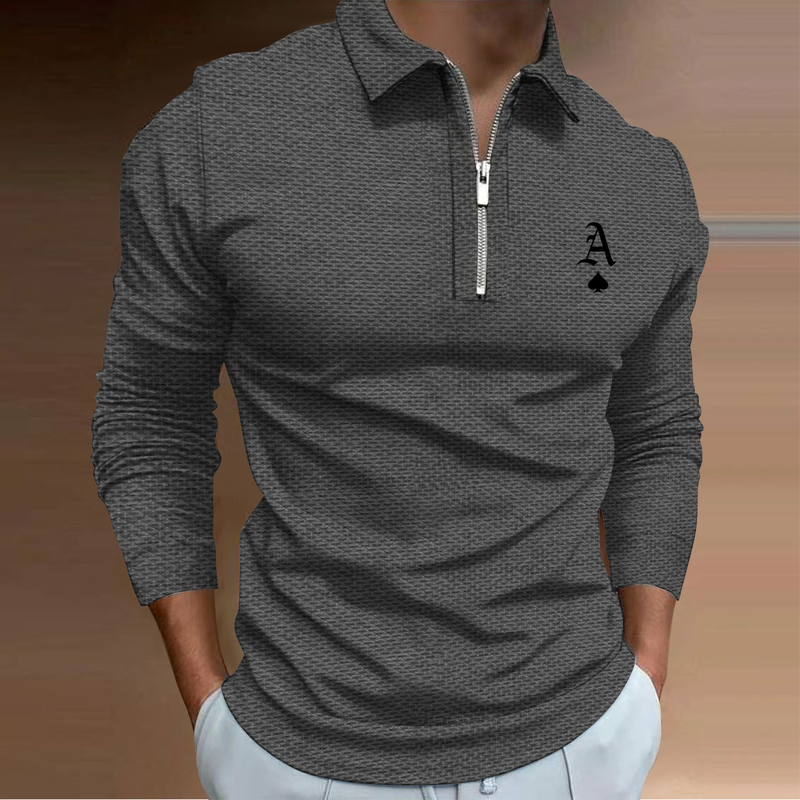 2023 Polo à fermeture éclair à manches longues pour hommes alphabet imprimé en 3D chemise à revers décontracté haut de sport de golf à séchage rapide_voghion.com