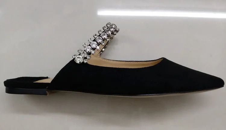 Pantoletten mit Strasssteinen und spitzer Spitze für Damen, flache Outdoor-Pantoletten, High Heels mit offener Rückseite_voghion.com