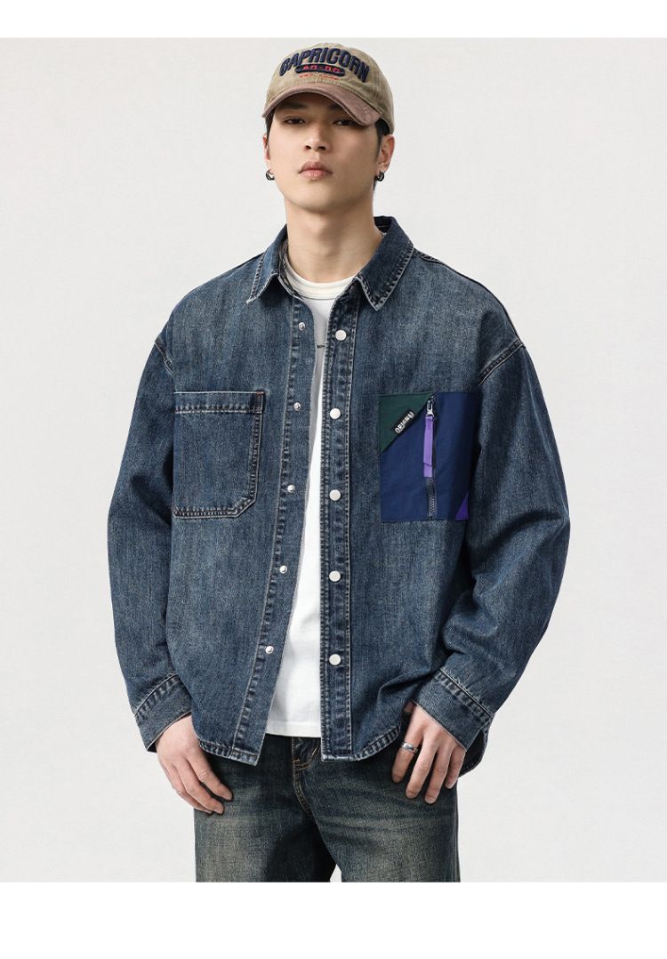 Giacca in denim da uomo, stile retrò, primavera e autunno, design semplice e confortevole, camicia in denim, top da uomo_voghion.com