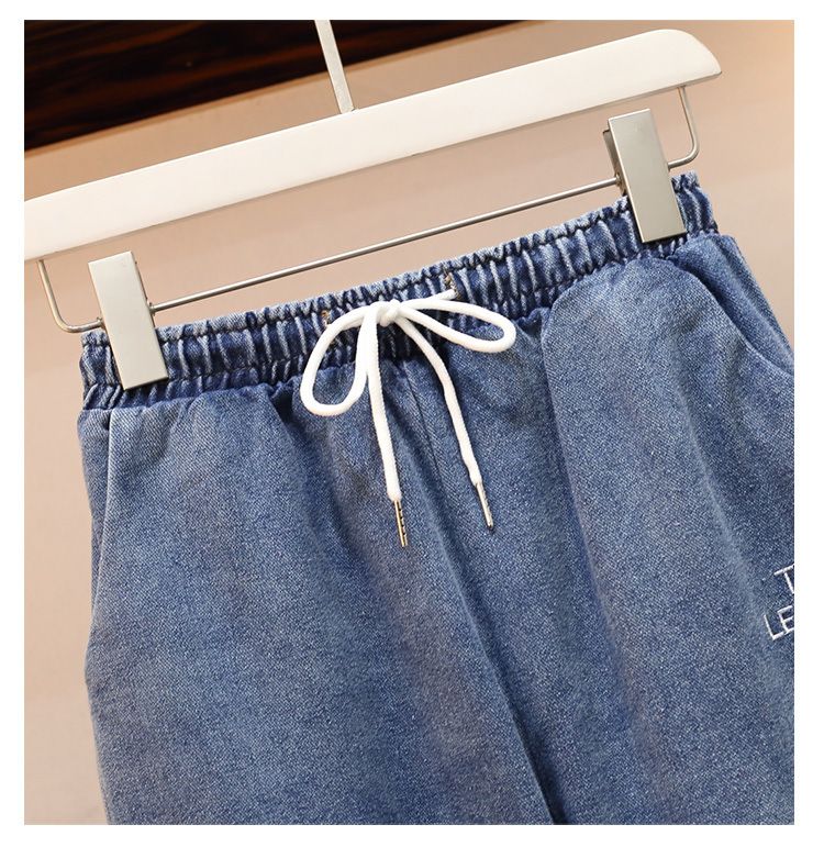 Sommermode Denim Zweiteiler Anzug Elastische Hose Kapuzenjacke Damen Weites Bein Stilvoll Locker Schlank Zweiteiler Set_voghion.com