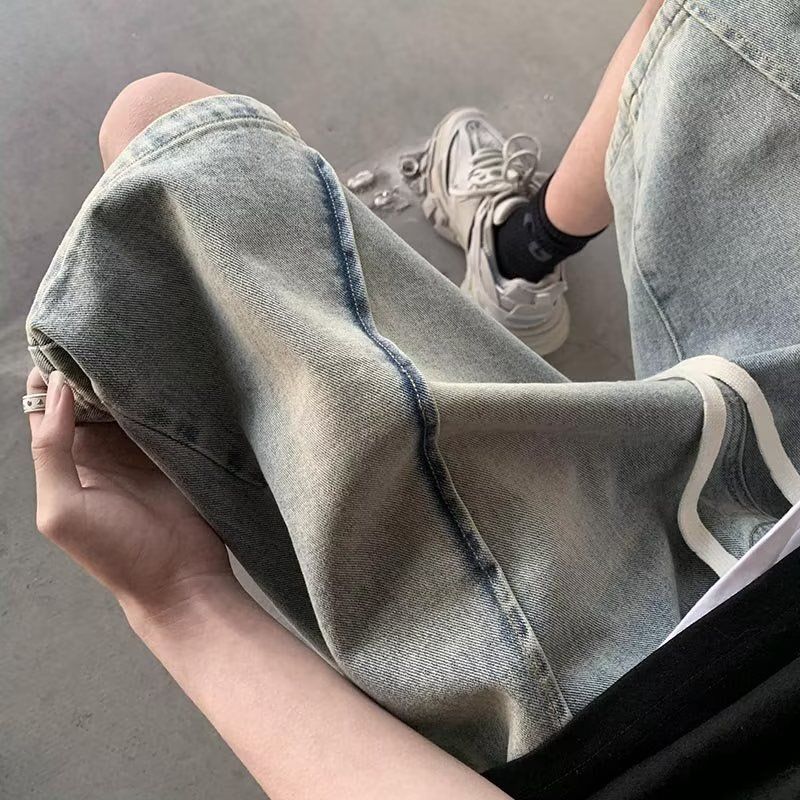Washed and distressed denim shorts men's summer 2023 new American retro handsome pants straight loose shorts_voghion.com